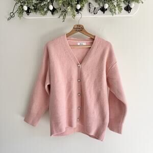 Womens Thickened Knitted Cardigan Sweater Coat Pocket Embellished Top Pink KD L